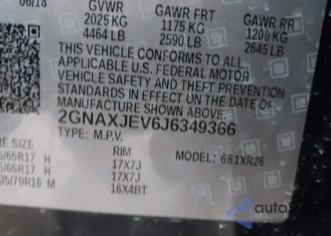 2018 Chevrolet Equinox Lt from USA, damaged, VIN 2GNAXJEV6J6349366
